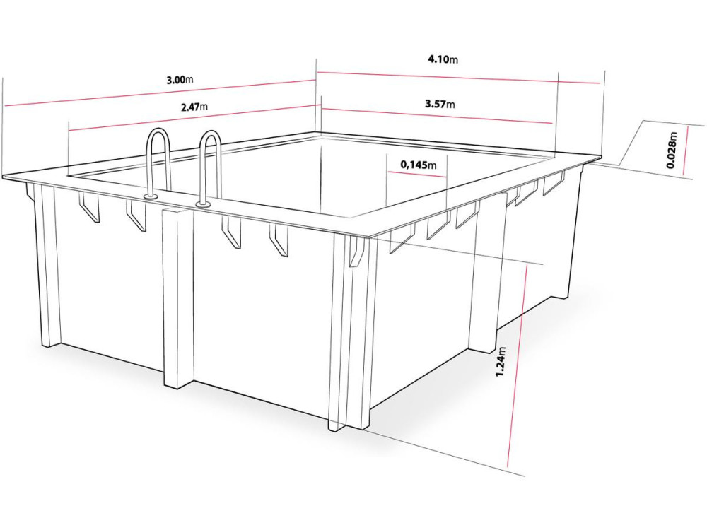 Piscina rectangular de madera "Caimans" - 4,10 x 3,00 x 1,24 m