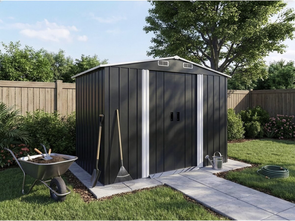 Caseta de jardín metálica "Boston" - 5,29 m² (4,76 m2 de superficie útil) - Gris