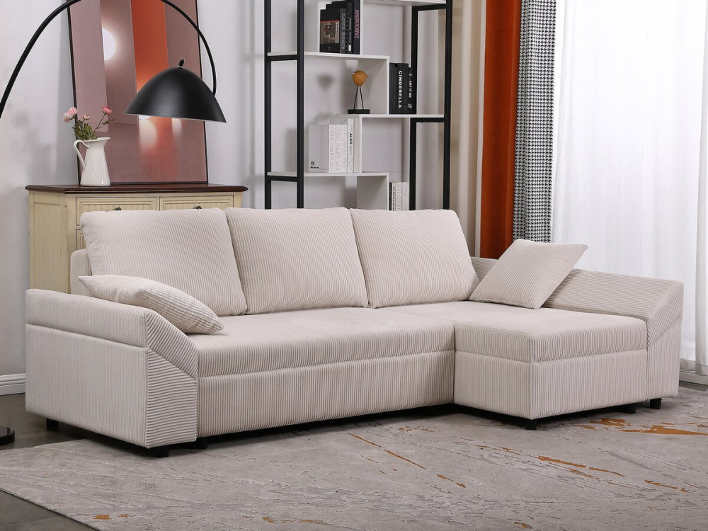Sofá esquinero de pana "Vaugirard II" - 3 plazas - Beige