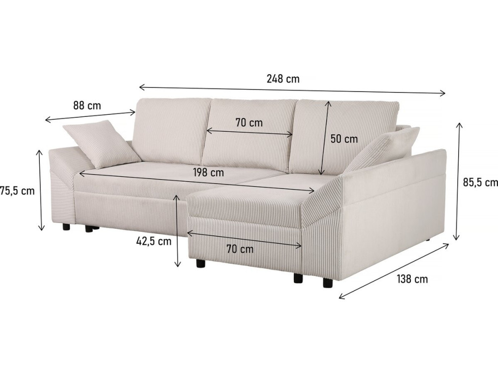 Sofá esquinero de pana "Vaugirard II" - 3 plazas - Beige