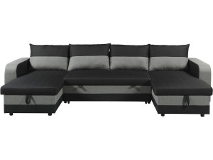 Sofá cama esquinero panorámico "Victor" de tela - 4 plazas - Negro