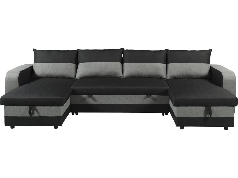 Sofá cama esquinero panorámico "Victor" de tela - 4 plazas - Negro