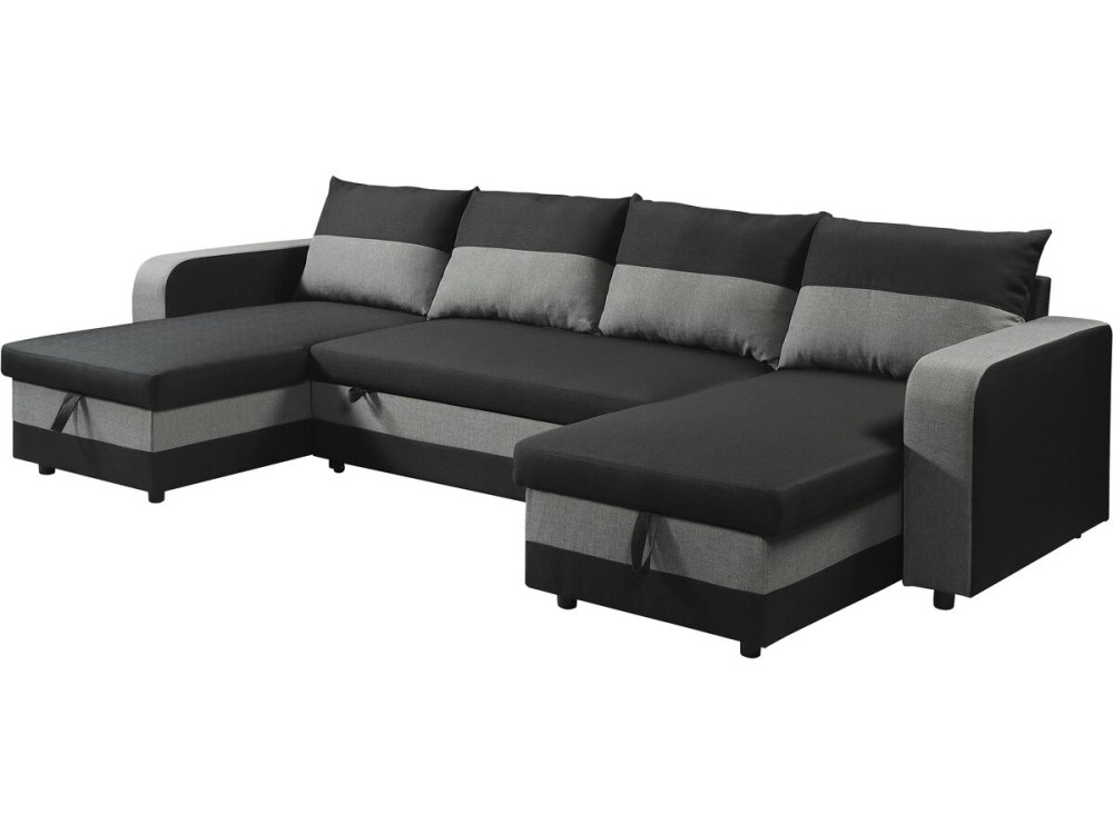 Sofá cama esquinero panorámico "Victor" de tela - 4 plazas - Negro
