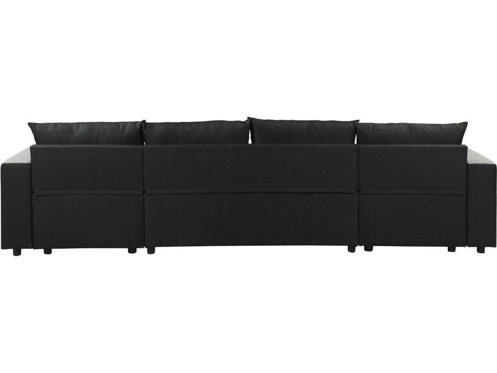 Sofá cama esquinero panorámico "Victor" de tela - 4 plazas - Negro