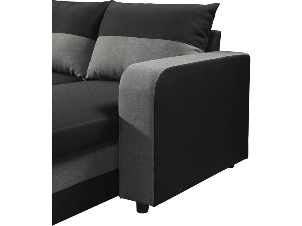 Sofá cama esquinero panorámico "Victor" de tela - 4 plazas - Negro