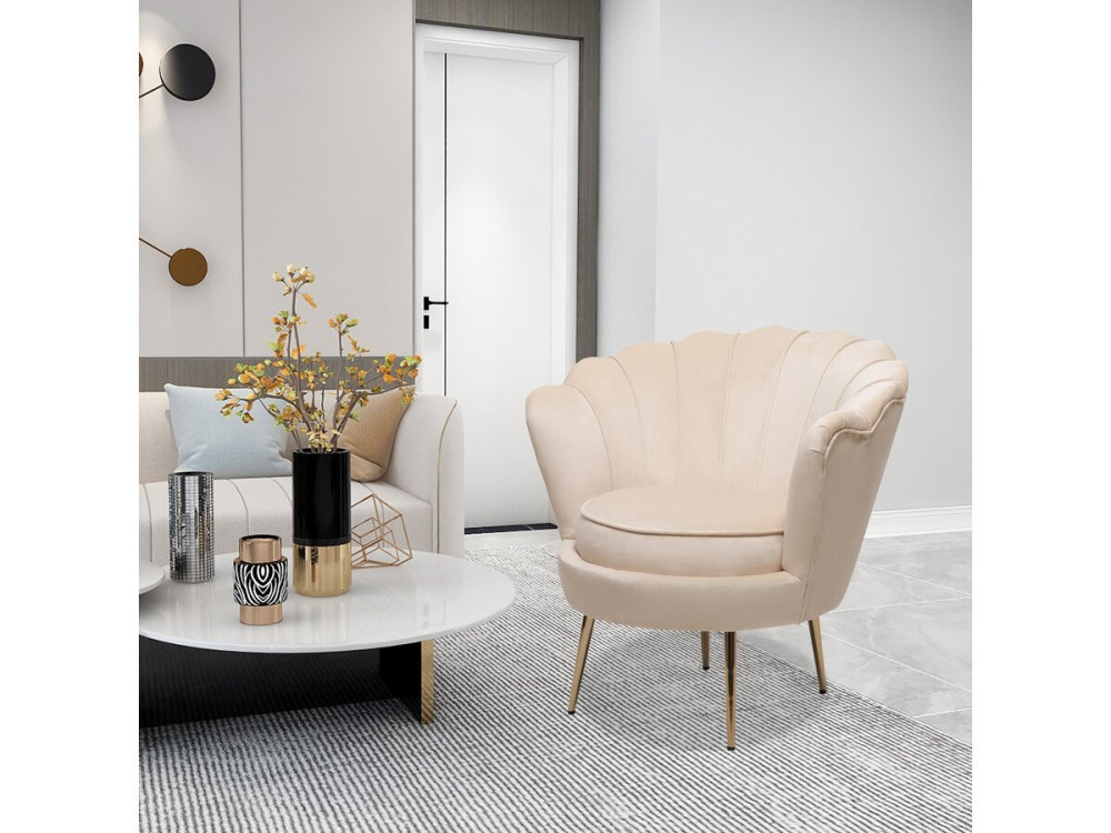 Sillón de terciopelo "Floria" - 75 x 68 x 77,5cm - Beige