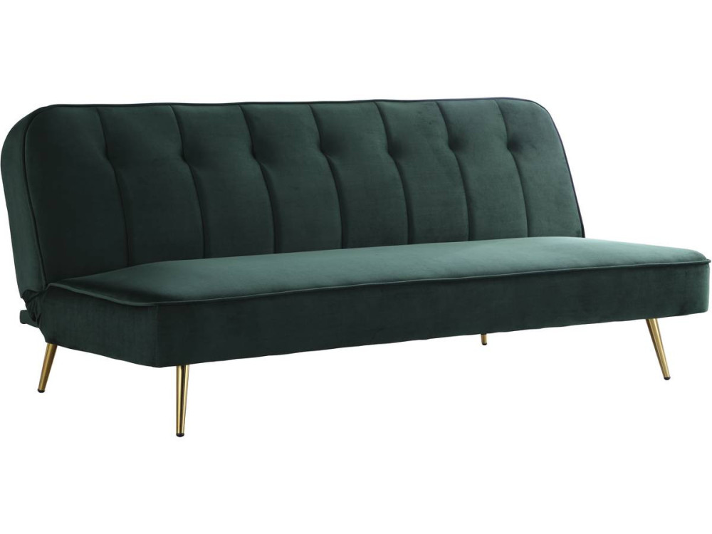 Sofá cama/clic clac terciopelo "James" - 180 x 83 x 75 cm - 3 plazas - Verde oscuro
