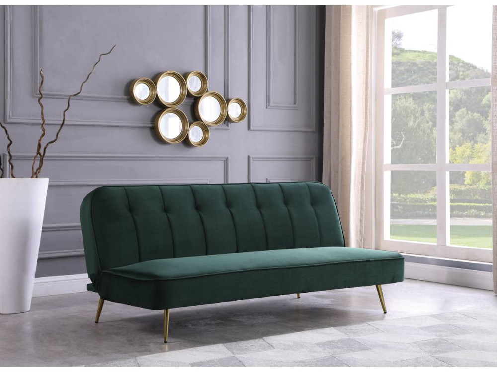 Sofá cama/clic clac terciopelo "James" - 180 x 83 x 75 cm - 3 plazas - Verde oscuro
