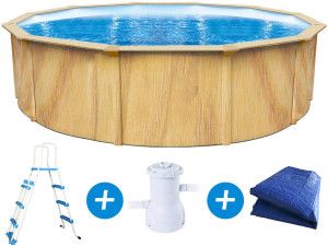 Piscina redonda en acero - Aspecto madera - "Punta cana" - Ø 3.6 x 1.20 m