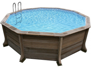 Piscina de hormigón con aspecto de madera en kit decagonal - 4,95 x 1,40 m